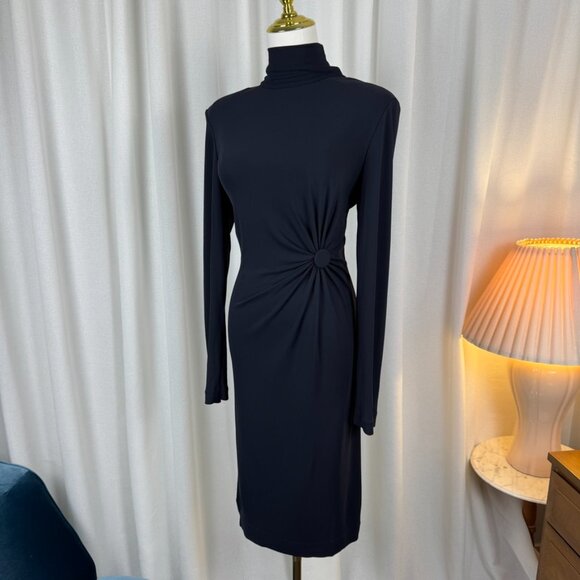 Roberto Cavalli Dresses & Skirts - VTG Mock Neck Gathered Waist Exposed Riri Zipper Midi Dress
